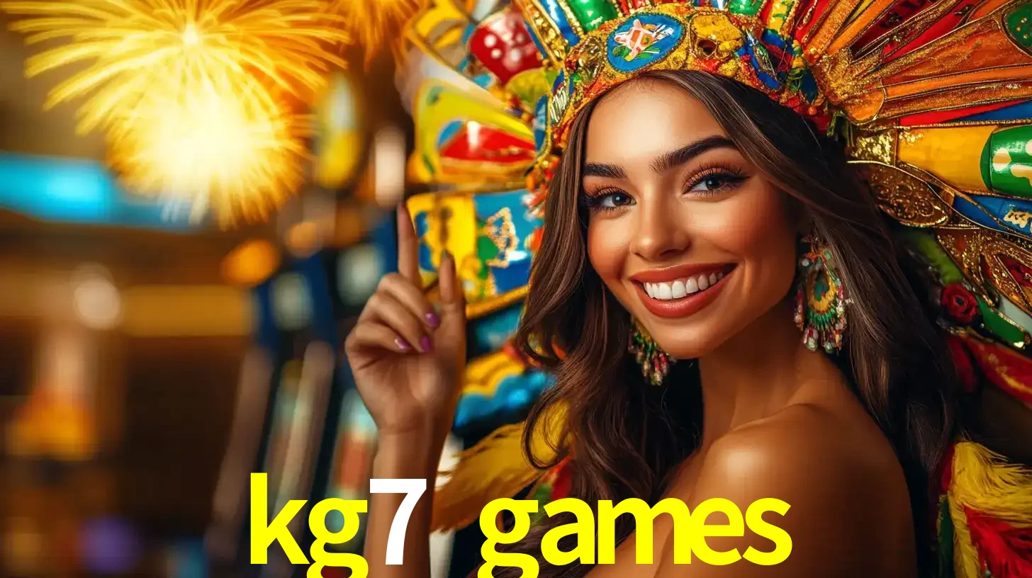 Mulher sorridente com um cocar de carnaval vibrante e colorido, celebrando uma grande vitória nos jogos do cassino kg7 games com fogos de artifício ao fundo.