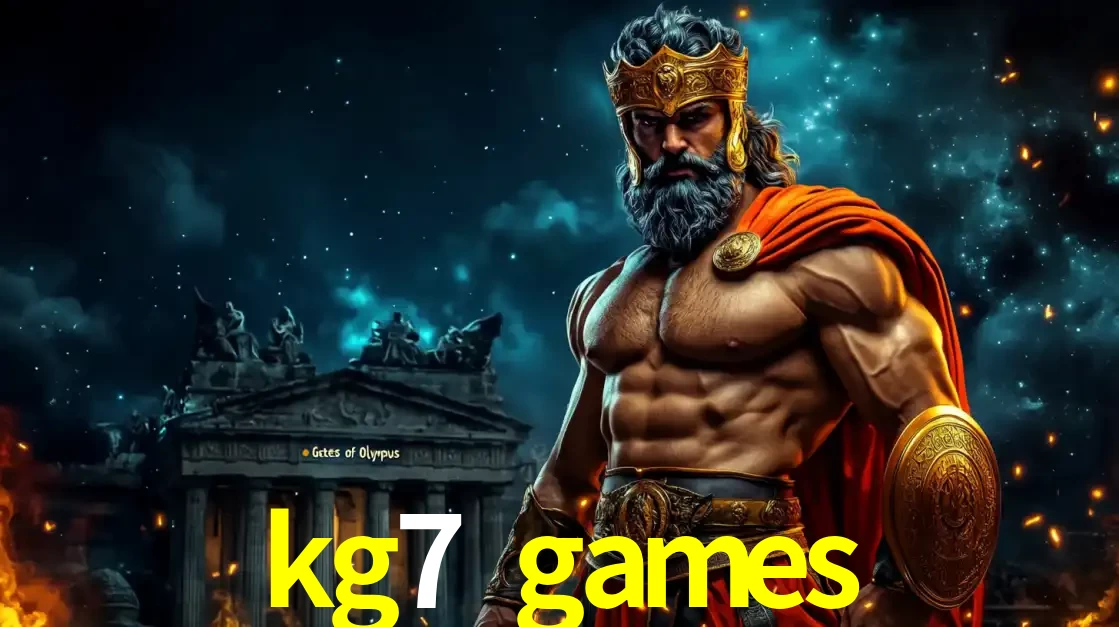 O poderoso Zeus do jogo de slot Gates of Olympus em frente ao seu templo, pronto para lançar multiplicadores divinos e prêmios épicos no cassino online kg7 games.