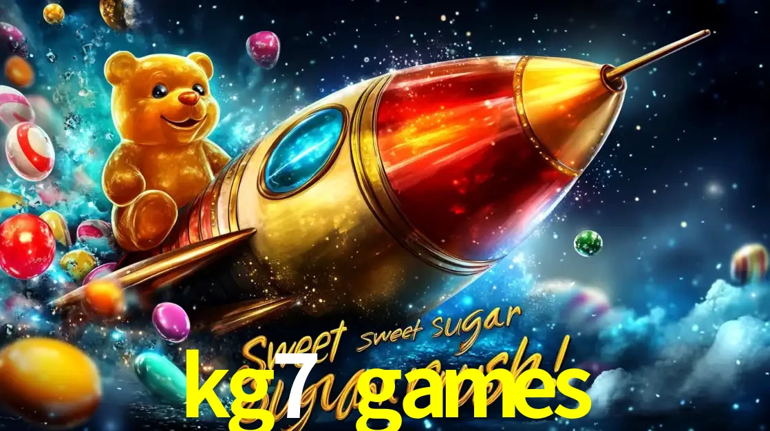 Arte promocional do jogo de slot Sugar Rush, com um urso de pelúcia em um foguete viajando pelo espaço de doces, um dos jogos divertidos disponíveis no cassino kg7 games.